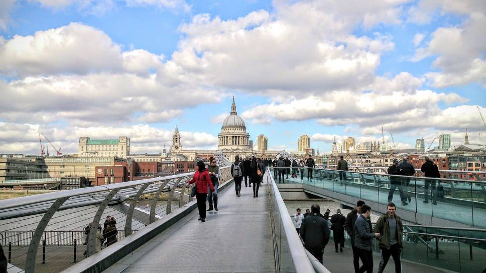 People walking over Millennium bridge