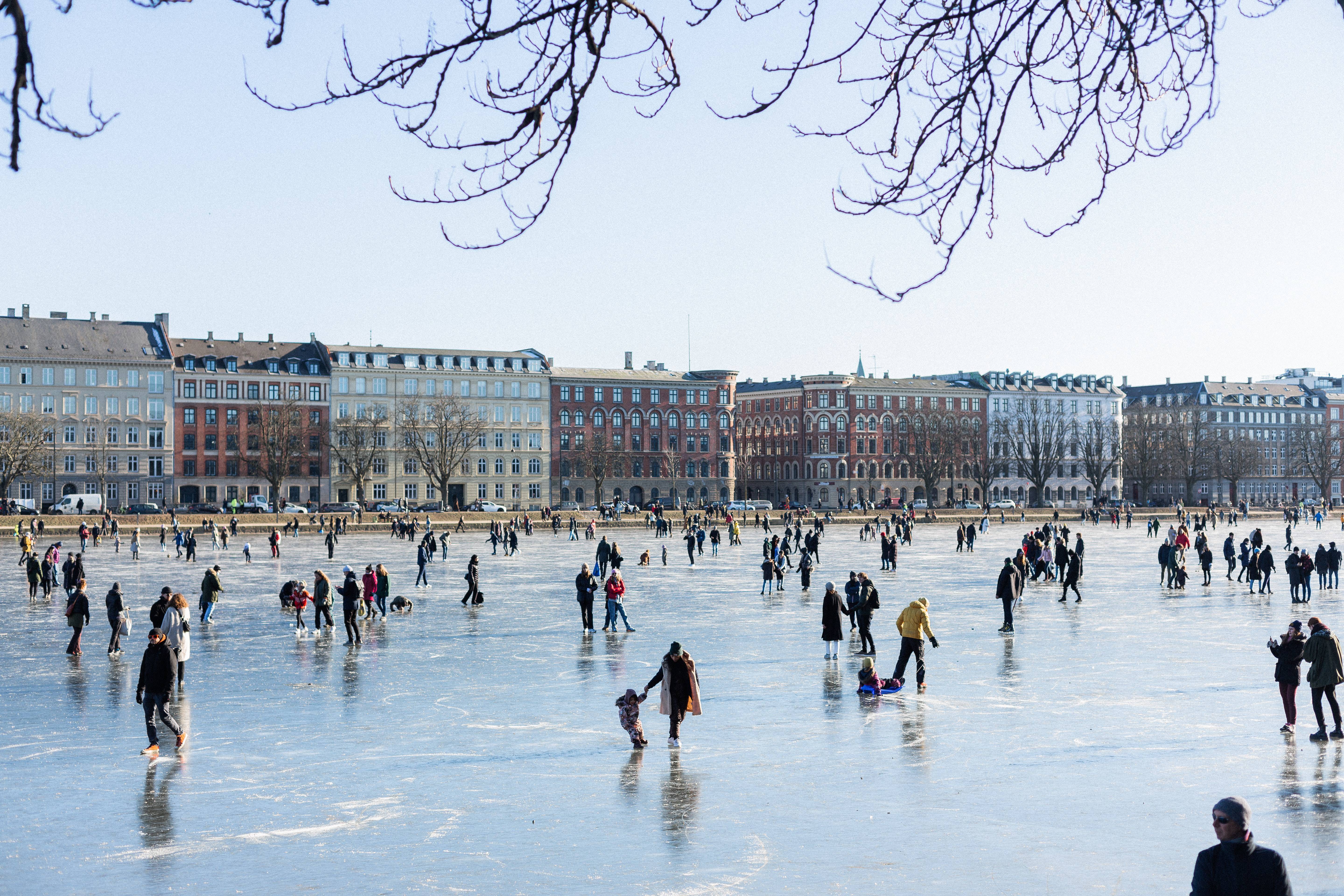 Ice skating on frozen river in Copenhagen
