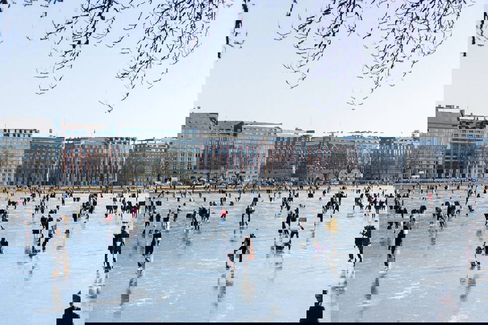 Ice skating on frozen river in Copenhagen